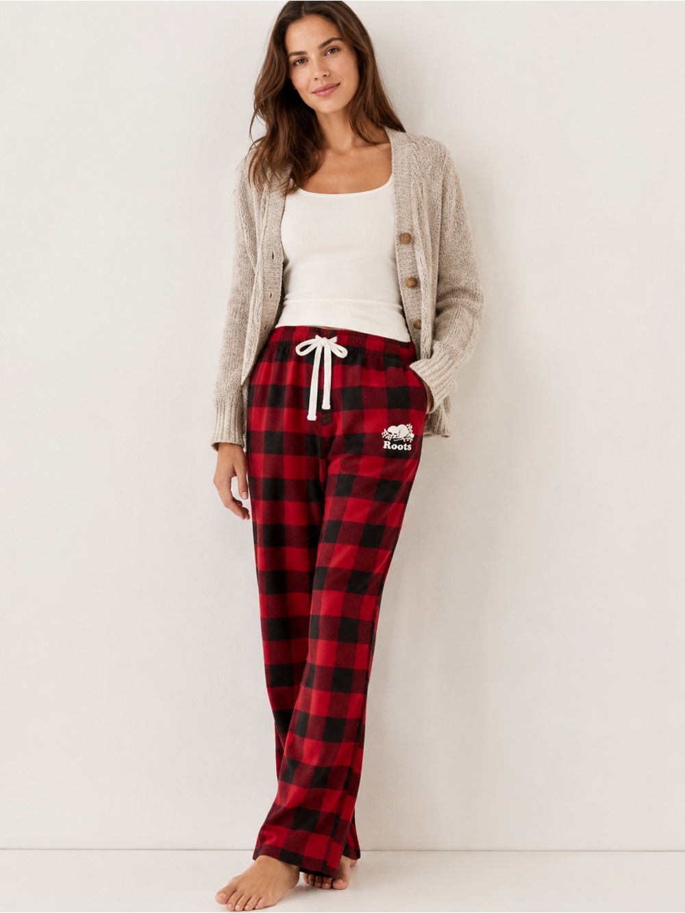 Roots Red and Black Plaid Fleece Pajama Pants